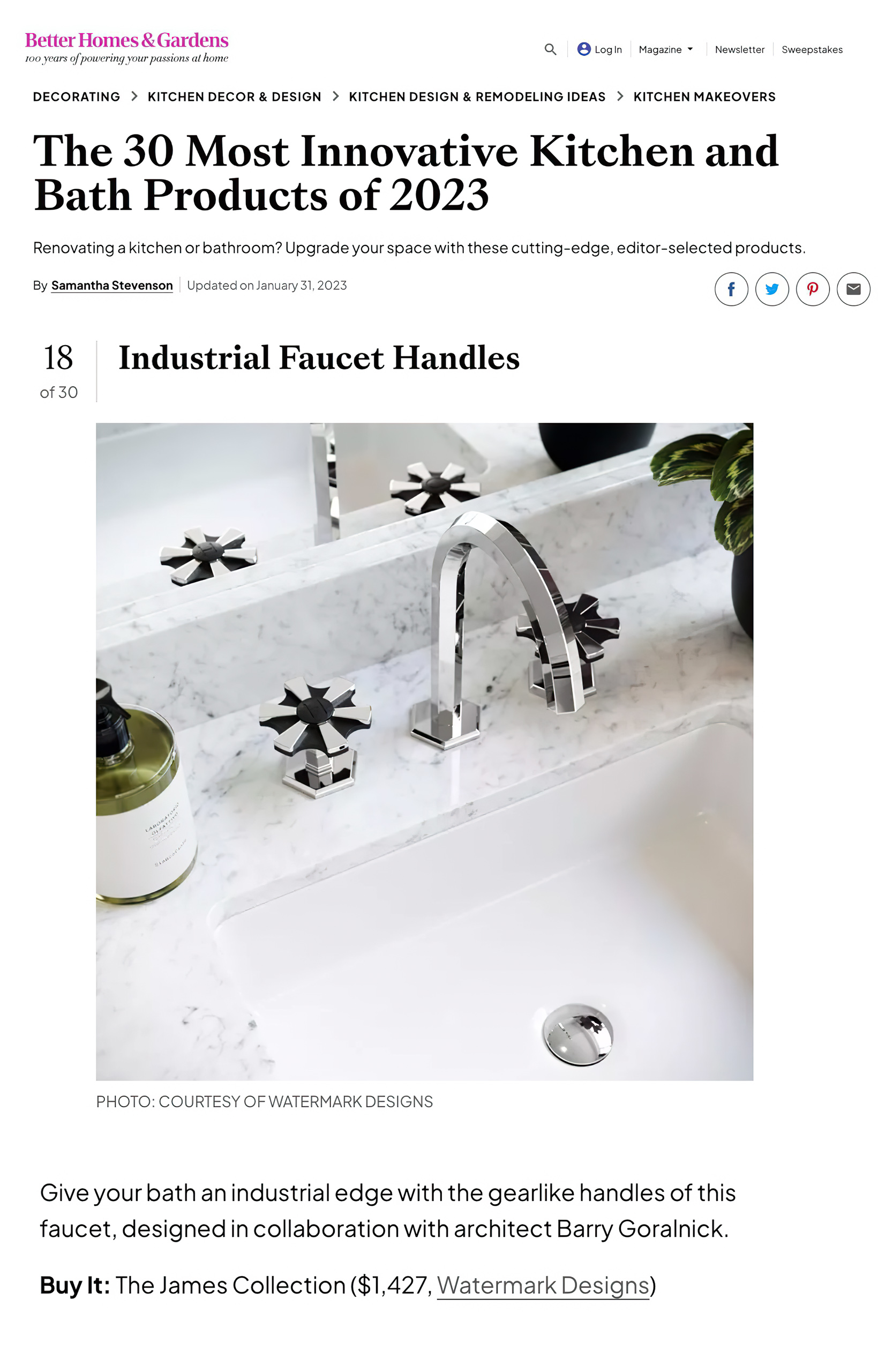Watermark by Goralnick Among BH&G Most Innovative Products