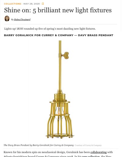 BOH Spotlights Davy Pendant by Goralnick for Currey