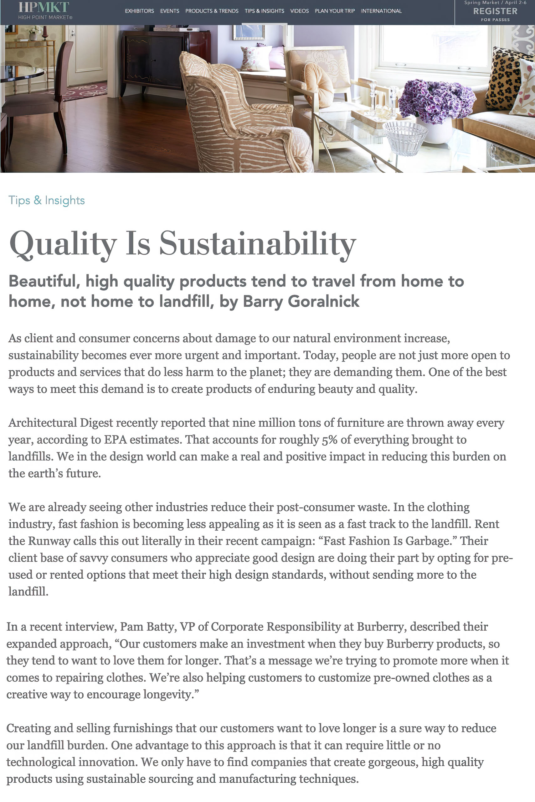 Goralnick on Sustainability Front Page